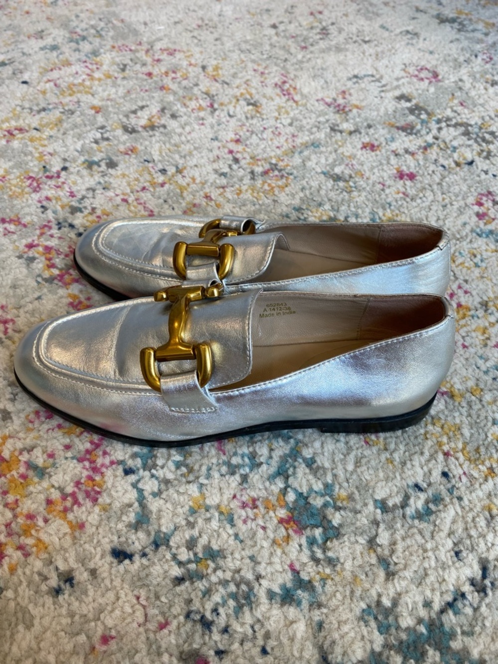 Boden | Metallic silver loafers